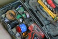 Electrical renovation work, many Hand tools Royalty Free Stock Photo