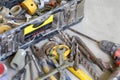 Electrical renovation work, many Hand tools Royalty Free Stock Photo