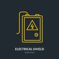 Electrical shield flat line icon. High voltage danger sign. Warning, electricity industry illustration Royalty Free Stock Photo