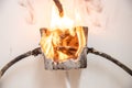 Electrical short circuit. Failure caused by burning wire cable and rosettes socket plug in house Royalty Free Stock Photo