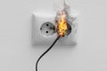 Electrical short circuit leading to plug ignition Royalty Free Stock Photo