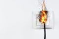 Electrical short circuit leading to plug ignition. Space for text Royalty Free Stock Photo