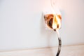Electrical short circuit. Wiring cable burn on fire flame Royalty Free Stock Photo
