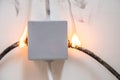 Electrical short circuit. Wiring cable on fire flame Royalty Free Stock Photo