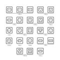 Electrical socket types icons in thin line style