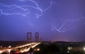 Electrical Storm Lightning Strikes Bolts Tacoma Narrows Bridge W