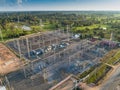 An electrical substation for heavy current with resistors. Transformer substation from above view. Royalty Free Stock Photo