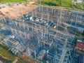An electrical substation for heavy current with resistors. Transformer substation from above view. Royalty Free Stock Photo