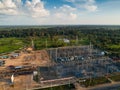 An electrical substation for heavy current with resistors. Transformer substation from above view.