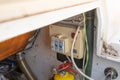Electrical switch box with breakers inside boat compartment Royalty Free Stock Photo