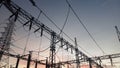 Electrical Switchyard and Power Substation Structure at Dusk Royalty Free Stock Photo