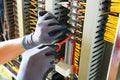 Electrical terminal in junction box and service by technician. Electrical device install in control panel for support program