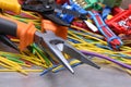 Electrical tools and cables used in electrical installations Royalty Free Stock Photo