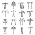 Electrical tower icon set, outline style