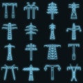 Electrical tower icon set vector neon