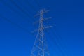 Electrical tower station wiring power with cloudy and blue sky background, High voltage station post Royalty Free Stock Photo