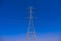 Electrical tower station wiring power with cloudy and blue sky background, High voltage station post Royalty Free Stock Photo