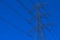 Electrical tower station wiring power with cloudy and blue sky background, High voltage station post Royalty Free Stock Photo