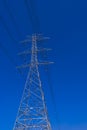 Electrical tower station wiring power with cloudy and blue sky background, High voltage station post Royalty Free Stock Photo