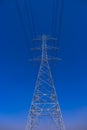 Electrical tower station wiring power with cloudy and blue sky background, High voltage station post Royalty Free Stock Photo