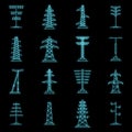 Electrical tower voltage icons set vector neon