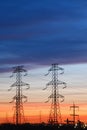 Electrical Towers with Colored Sky Royalty Free Stock Photo