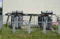 Electrical transformer substation on a city street. Royalty Free Stock Photo