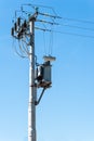 Electrical transformer to electrical pylon Royalty Free Stock Photo