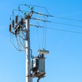 Electrical transformer to electrical pylon Royalty Free Stock Photo