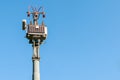 Electrical transformer to electrical pylon Royalty Free Stock Photo