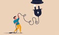 Electrical unplug and power cost connection. Plug with cord cable conservation energy vector illustration concept. Shutdown device