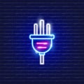 Electrical US plug with grounding neon icon. Electricity concept. Vector illustration for design