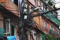 Electrical Wire Cable Tangled and Chaos at Thamel Street Royalty Free Stock Photo