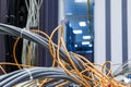 Electrical wire or Lan network wiring with support under raised floor. construction of data center Royalty Free Stock Photo