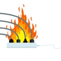 Electrical wiring. Damaged Socket with flame. The smoke from the device. Cartoon flat illustration