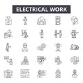 Electrical work line icons, signs, vector set, outline illustration concept