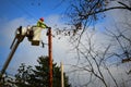 Electrical Worker fixing Electrical Pole Wires Royalty Free Stock Photo