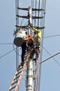 Electrical worker repairing the installation Royalty Free Stock Photo