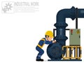 An electrical worker is repairing pump on white background Royalty Free Stock Photo