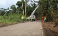 Workers restore electrical power near Palmer, Puerto Rico after Hurricane Maria.