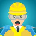 Man holding a broken, electrical cable, electrician concept