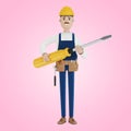 Electrician builder with a large screwdriver in his hands. Royalty Free Stock Photo