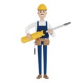 Electrician builder with a large screwdriver in his hands. Royalty Free Stock Photo