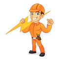 Electrician carrying lightning bolt Royalty Free Stock Photo