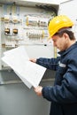 Electrician checking cabling power line