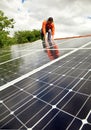 Electrician checking solar panels