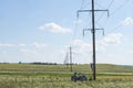 Electrician climbs on the pole for repair of electrical wiring