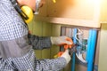 Electrician engineer tests electrical installations