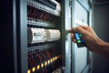 Electrician engineer uses a multimeter to test the electrical installation and power line AI generated