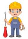 Electrician Engineer Working Man Character With Cable